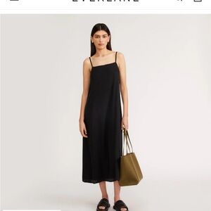 Everlane Black Satin Midi Slip Dress with Thin Straps